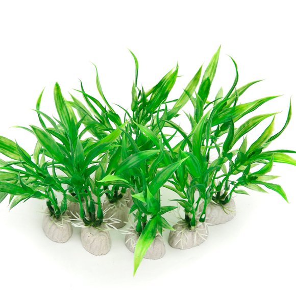 COMSUN 10 Pack Artificial Aquarium Plants Small Size 4 inch Approximate Height Fish Tank Decorations Home D?cor Plastic Green
