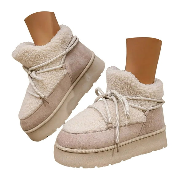 Mepaouo Snow Boots for Women Platform Anti Slip Winter Ankle Booties Fleece Lined Outdoor Walking Shoes