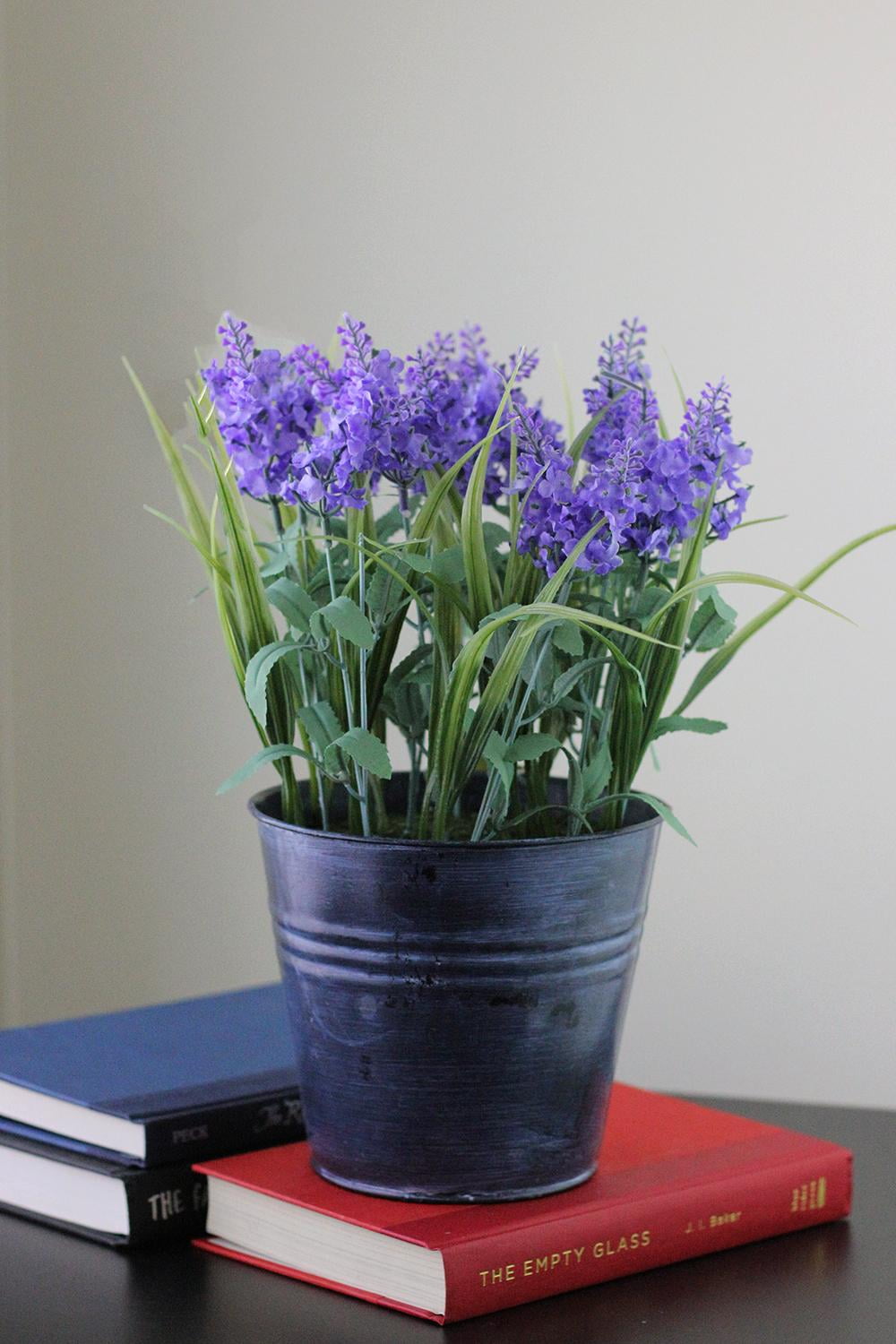 12 Artificial Lavender Arrangement In Decorative Distressed Blue Pot Walmart Com Walmart Com