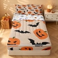 thumbnail image 2 of Homewish Halloween Cartoon Pumpkin Zipper Full Size Comforter Sets with Fitted Sheet and 2 Pillowcases, Bat Silhouette Zipper Bedding Set, Cream Orange Black, Pumpkin Bat Reversible, 2 of 7