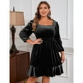 thumbnail image 2 of Yesfashion Women's Plus Size velvet Long Sleeve Square Collar Midi Party Dress, 2 of 5