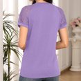 thumbnail image 3 of Morttic Women's Solid Color Ruched Front Short Sleeve Round Neck Lace Hollowed-Out Patchwork, Summer Casual T-Shirt Purple，XXL, 3 of 4