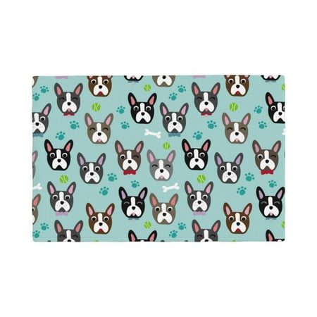 

Placemats Set of 4 Boston Terrier paw green cute Heat Resistant Non - Slip Place mats Waterproof table mat for Kitchen Dining-4片装