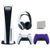 Sony Playstation 5 Disc Version Console (Japan Import) with Extra Purple Controller and White PULSE 3D Headset Bundle with Cleaning Cloth