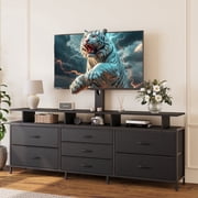 GUNAITO TV Stand with Adjustable Mount for TV up to 75", Big TV Stand for Living Room with 7 Fabric Drawers , Black