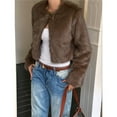 thumbnail image 5 of Cropped Faux Fur Jacket Long Sleeve Open Front Cardigan Casual Parka Short Coat Brown XL, 5 of 6
