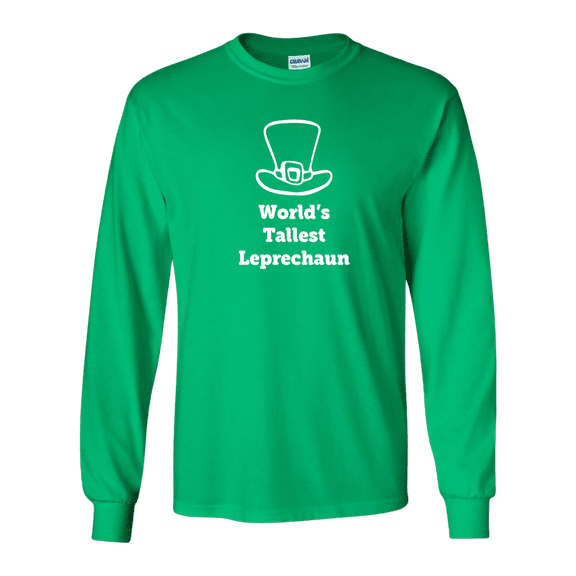 Trenz Shirt Company Funny St. Patrick's Day World's Tallest Leprechaun Adult Long Sleeve T-Shirt-Irish Green-4xl