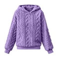 thumbnail image 3 of XUNKUSGA Womens Fuzzy Hoodies Classic Solid Color Textured Jacquard Fleece Pullover Top with Drawstring Hood Comfy Cozy Oversized Winter Warm Coat 4XL, 3 of 8