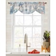 thumbnail image 4 of Tie Up Valance Curtain for Kitchen, Ocean Coral Shell Conch Starfish Rod Pocket Short Curtains Adjustable Tie-Up Shade Valances, Retro Blue Wood Grain Window Treatment for Bathroom Living Room Bedroom, 4 of 7