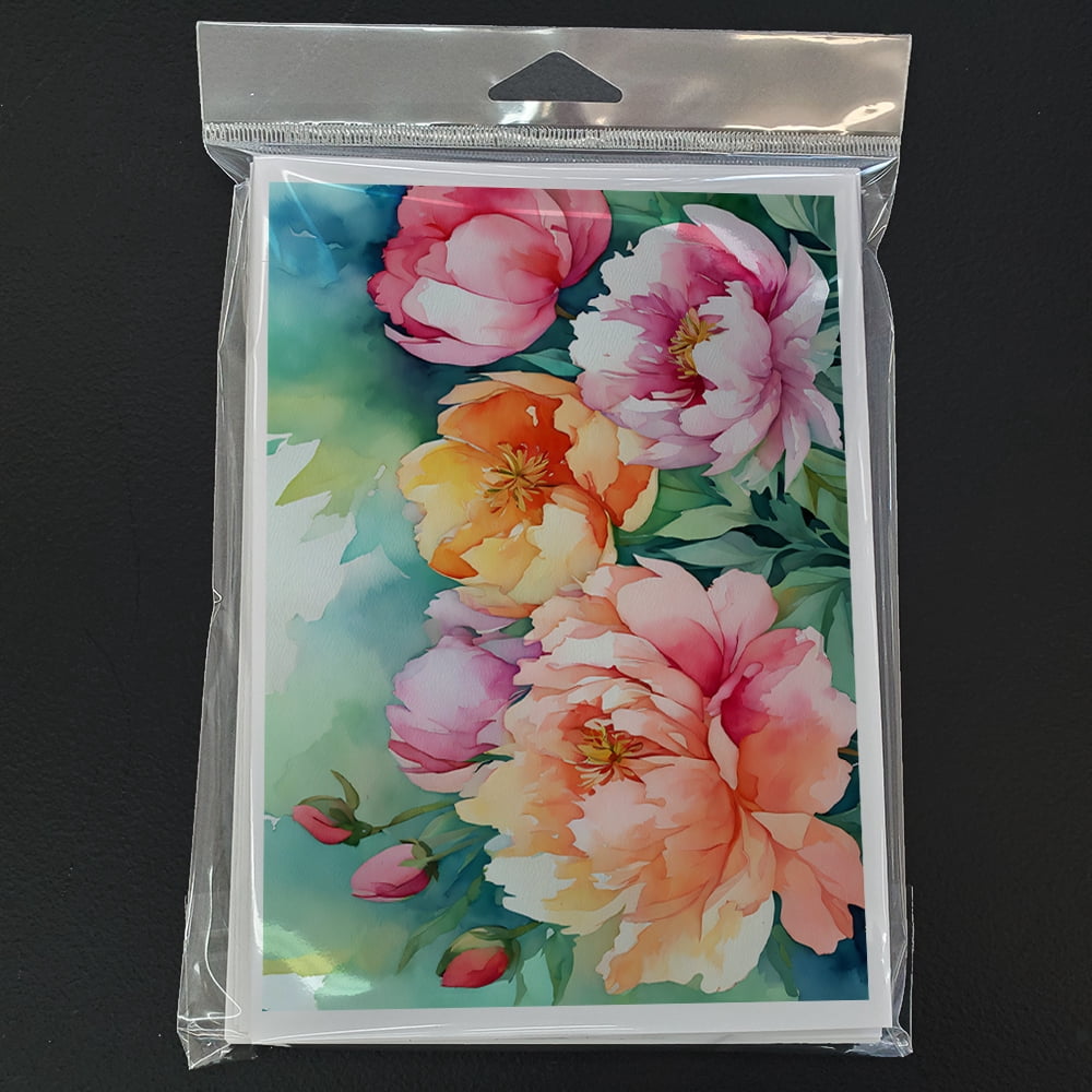 Indiana Peonies in Watercolor Greeting Cards and Envelopes Pack of 8 7 in x 5 in