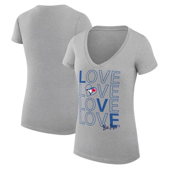 Women's G-III 4Her by Carl Banks Heather Gray Toronto Blue Jays Super-Slim Fit Lightweight Love Graphic Team V-Neck