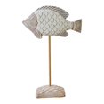 thumbnail image 2 of Escultura de pez de madera sobre soporte, decoración náutica, escritorio, dormitorio costero de playa, estilo rústico. Blanco, 2 of 6