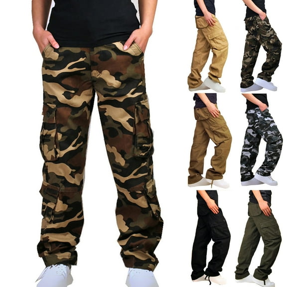 QATAINLAV Mens Camo Cargo Pants 2025 Fashion Ripstop Military Combat Work Trousers Outdoor Loose Straight Tactical Pants for Hiking Camouflage L Back to College Sale