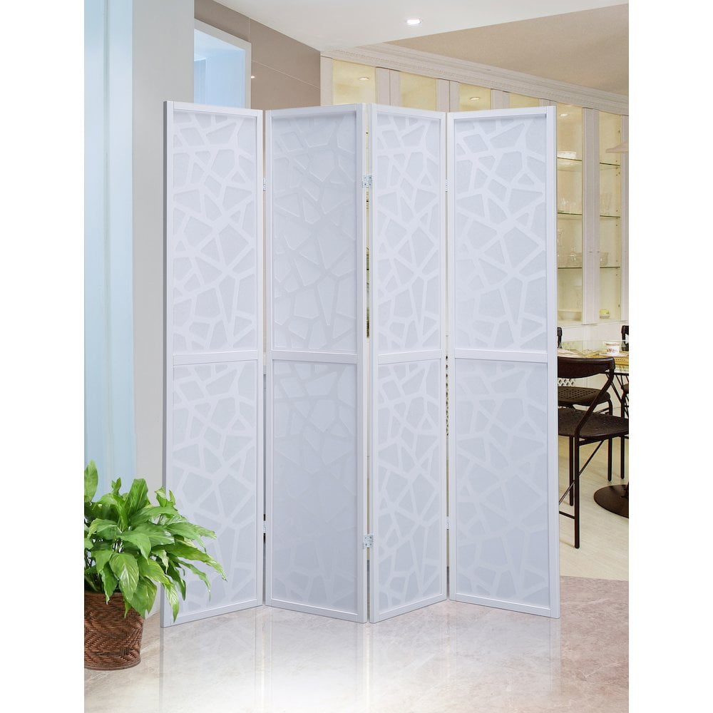 Roundhill Furniture Giyano Rice Paper/Wood 4-Panel Screen Room Divider in White
