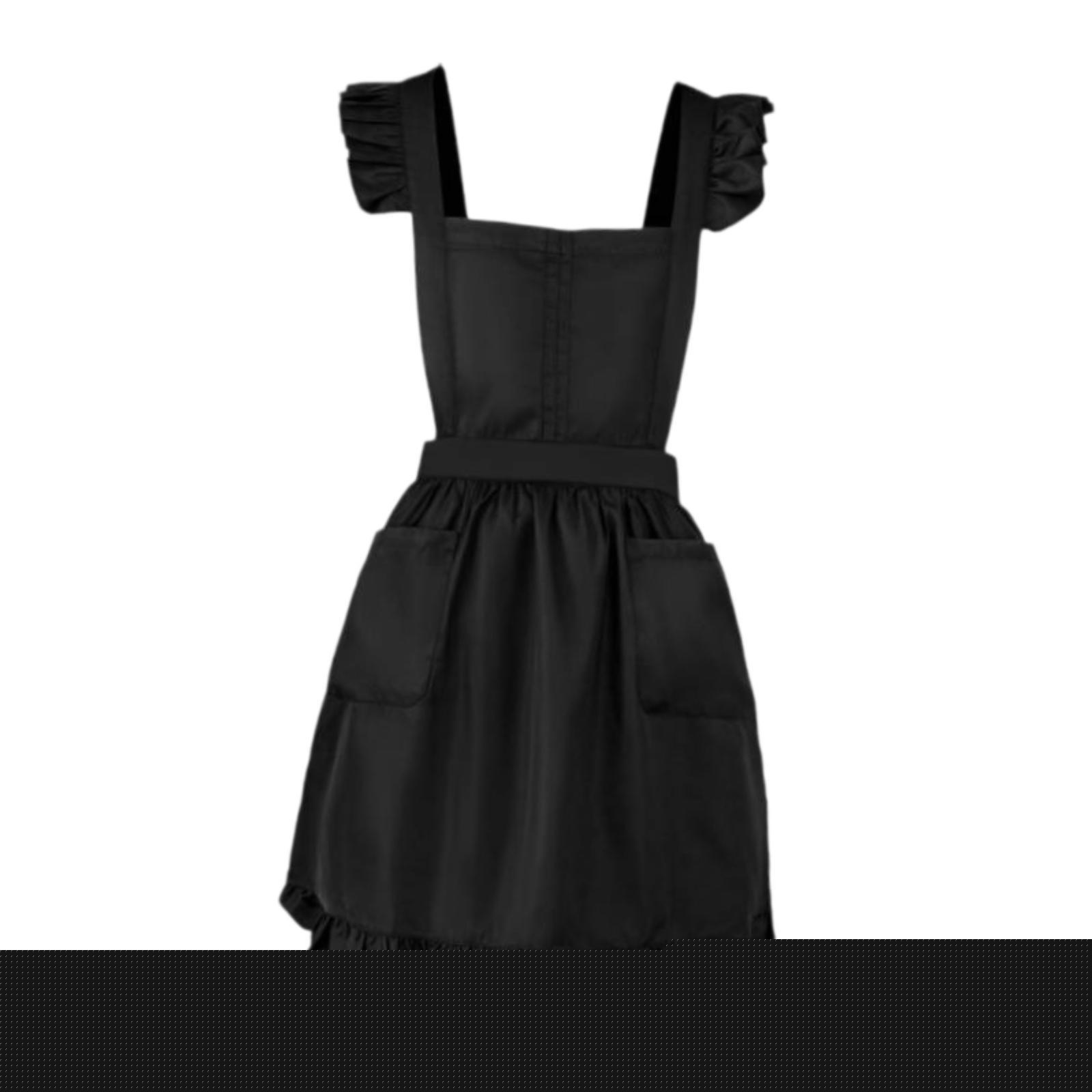 thumbnail image 3 of GROWTH TANK Retro Ruffled Apron with Front Pockets, Cute, for Kitchen, Cooking, Cleaning, Household, Restaurant, Costume Parties, Maid Costumes, Adjustable Black, 3 of 7