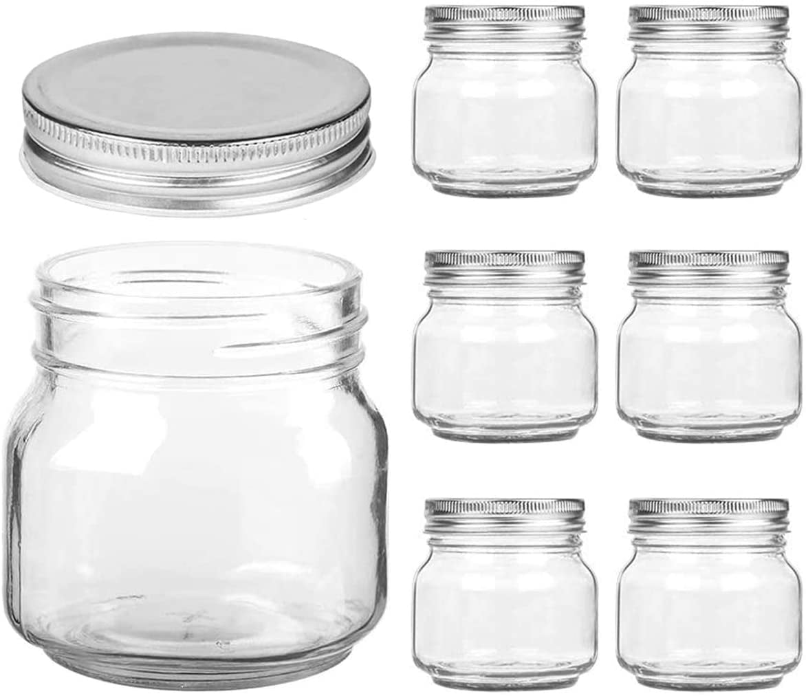 Mason Jars Regular Mouth - 8 oz Clear Glass Jars with Silver Metal Lids for Sealing, Food Storage, Overnight Oats, Jelly, Dry Food, Jam,DIY Magnetic ...
