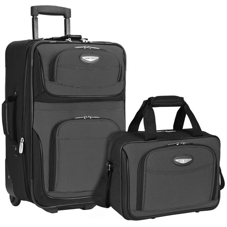 Travel Select Amsterdam — 2pc Carry-On Expandable Rolling Upright Softside Luggage Wheel Suitcase with Matching Tote Bag Travel Set Dark Gray