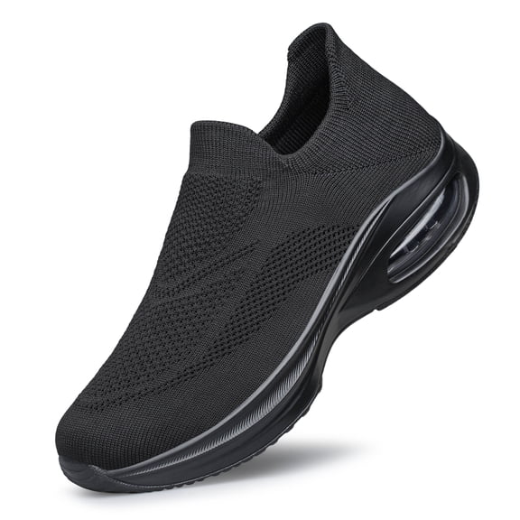 AMANSSE Mens Walking Shoes Non Slip Running Shoes Breathable Workout Shoes Lightweight Breathable Casual Work Sports Gym Shoes All Black Size 7