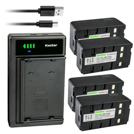 Kastar 4-Pack Battery and Smart USB Charger Replacement for JVC GR-AX25 GR-AX250 GR-AX255 GR-AX25U GR-AX26U GR-AX270 GR-AX30 GR-AX30U GR-AX300U GR-AX310 GR-AX310U GR-AX33 GR-AX33U GR-AX34U GR-AX35