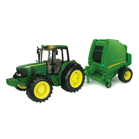John Deere Big Farm Toy Tractor, 7300 Tractor & Round Baler Set, 1:16
