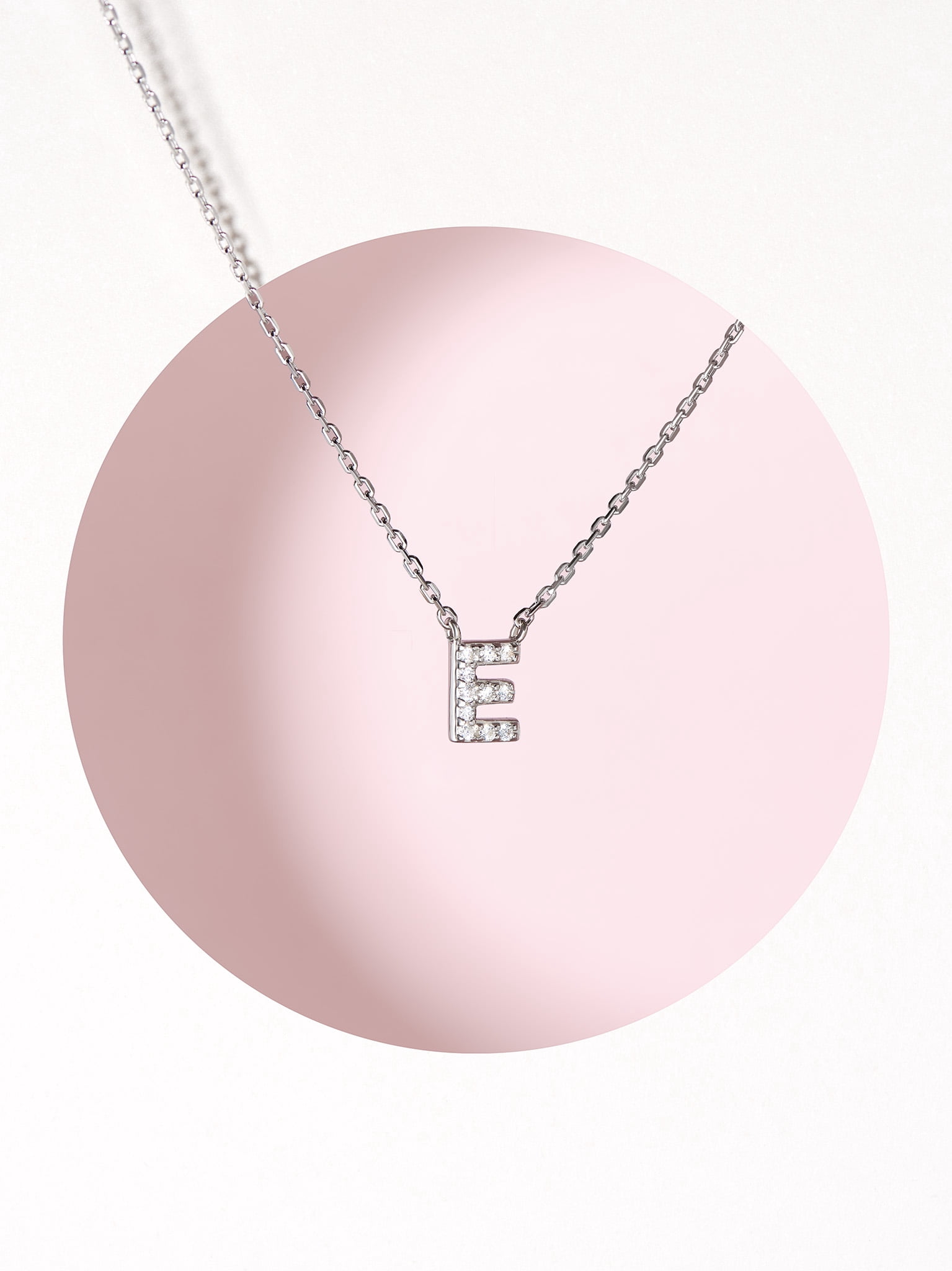 Forever Facets Women's Initial Letter "E" CZ Necklace in Sterling Silver, 18 inch