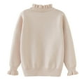 thumbnail image 4 of Staki Girls Knit Long Sleeve Top Girls Sweaters Cute Crewneck Ruffle Long Sleeve Knit Pullover Sweater Tops(3-4 Years,Beige), 4 of 5