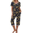 thumbnail image 2 of asdoklhq Cotton Pajamas for Women Set Christmas Women V-neck Short Sleeved Pajamas and Pants Set Casual Pajamas with Pockets Blue L, 2 of 5