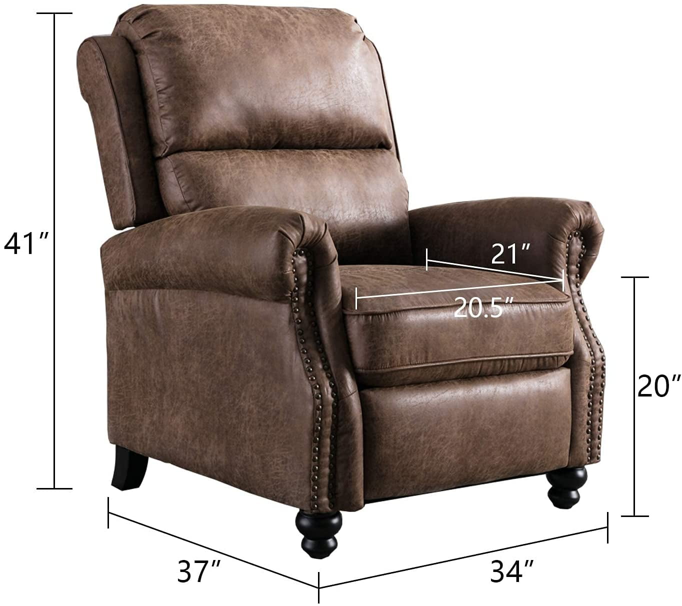 Bonzy Home Pushback Recliner Chair Leather Armchair Push Back Recliner with Nail Head Single Sofa Accent Chair for Living Room, Brown