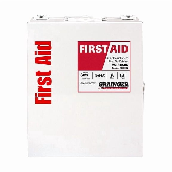 First Aid Kit and Housing, Metal Cabinet, 94 Components, 50 People Served
