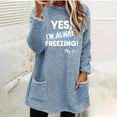 thumbnail image 2 of Women's Winter Long Sleeve Shirts Fleece Thermal Crewneck Letter Printed Thick Casual Loose Pullover Tops with Pockets (M, Blue), 2 of 4