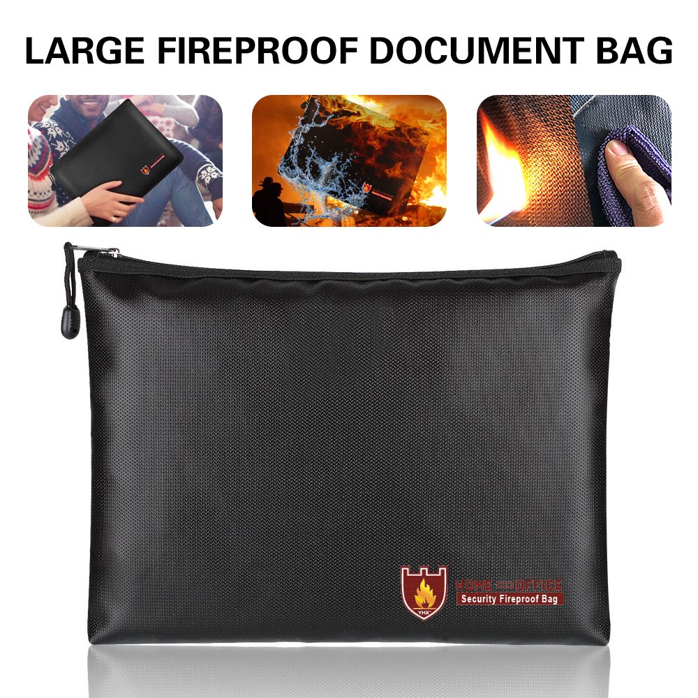 LNKOO Fireproof Money Safe Document Bag Silicone Coated Fire & Water