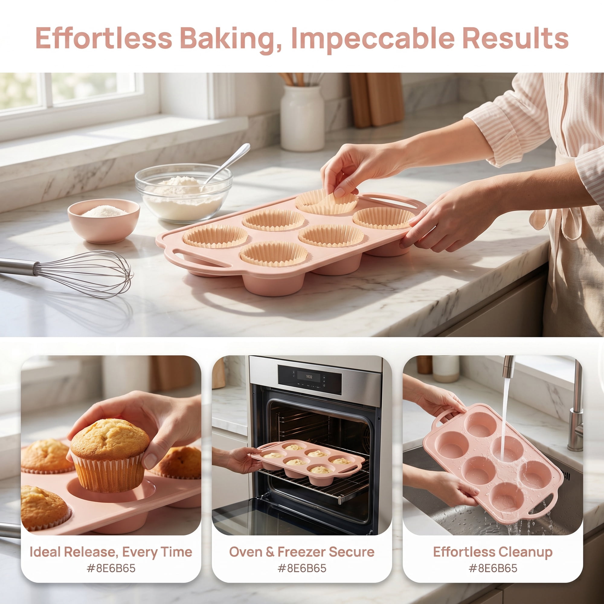 Unique Bargains Baking Pan 12-Cup Nonstick Silicone Tray with Dual Handles Pink 12.8"x7.1"x1.5"