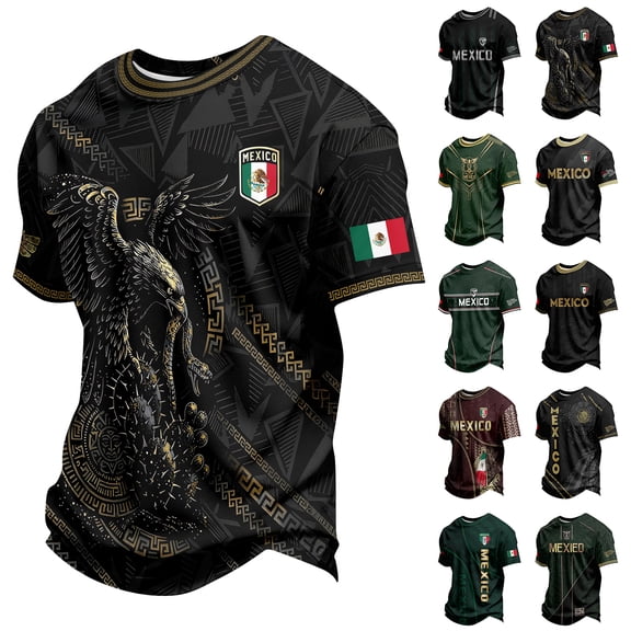 2026 New Mexico Soccer Jersey Adult, Mexican Jersey Soccer T-Shirt, Mexico National Team Pattern Crew Neck Short Sleeve Athletic Casual Football Top for Adult