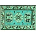 thumbnail image 1 of Ahgly Company Machine Washable Indoor Rectangle Geometric Turquoise Blue Traditional Area Rugs, 7' x 9', 1 of 4