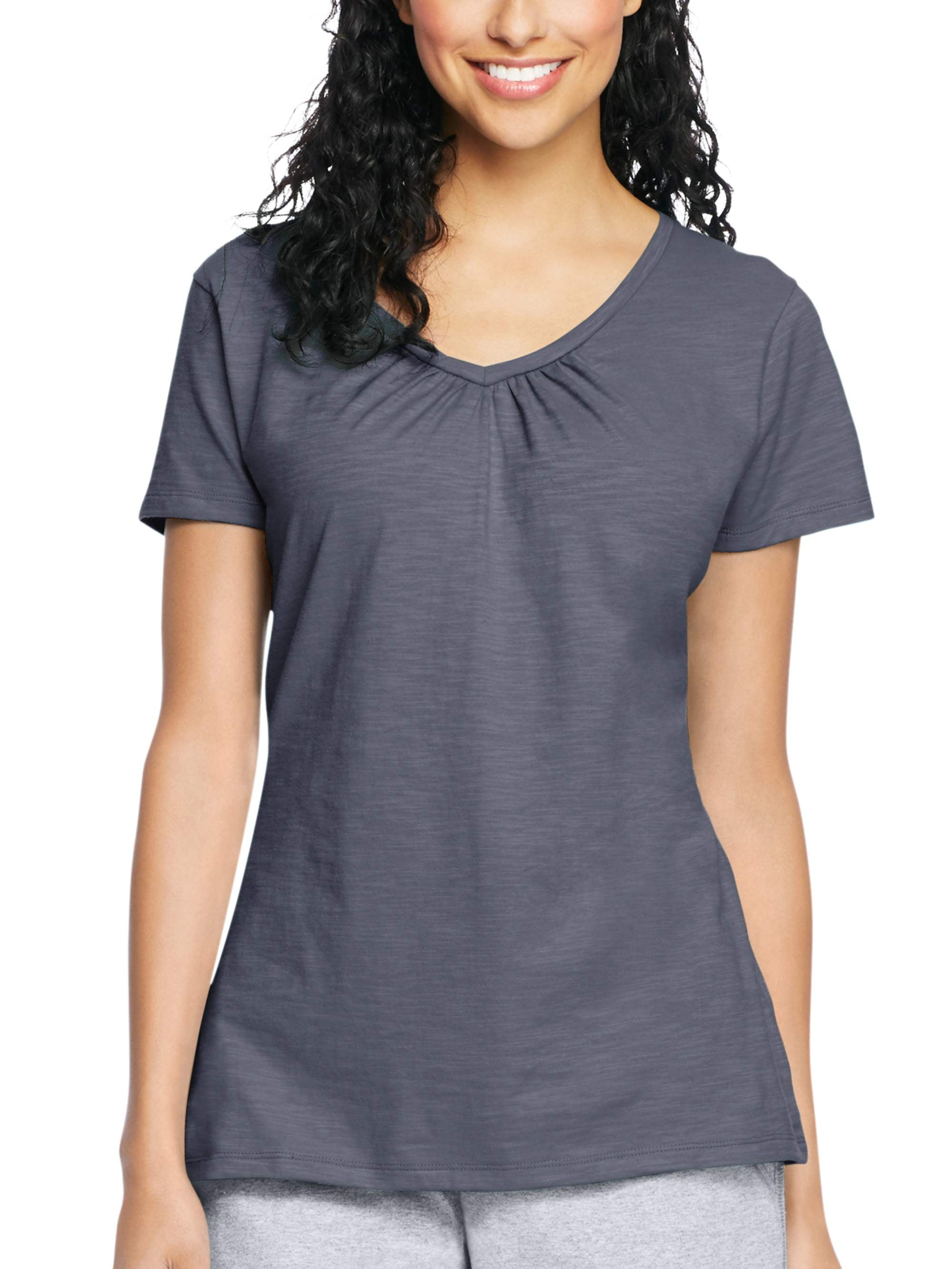 Details about   Hanes WoMen's Slub Jersey Shirred V-Neck,Style O9253 