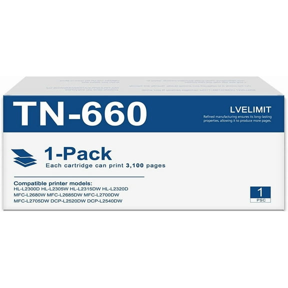 TN-660 TN 660 Toner Cartridge Compatible (High Yield 3,100 Page) TN660 Toner; Black 1-Pack TN660 Replacement for Brother HL-L2300D HL-L2380DW HL-L2320D HL-L2360DW DCP-L2540DW MFC-L2720DW Printer