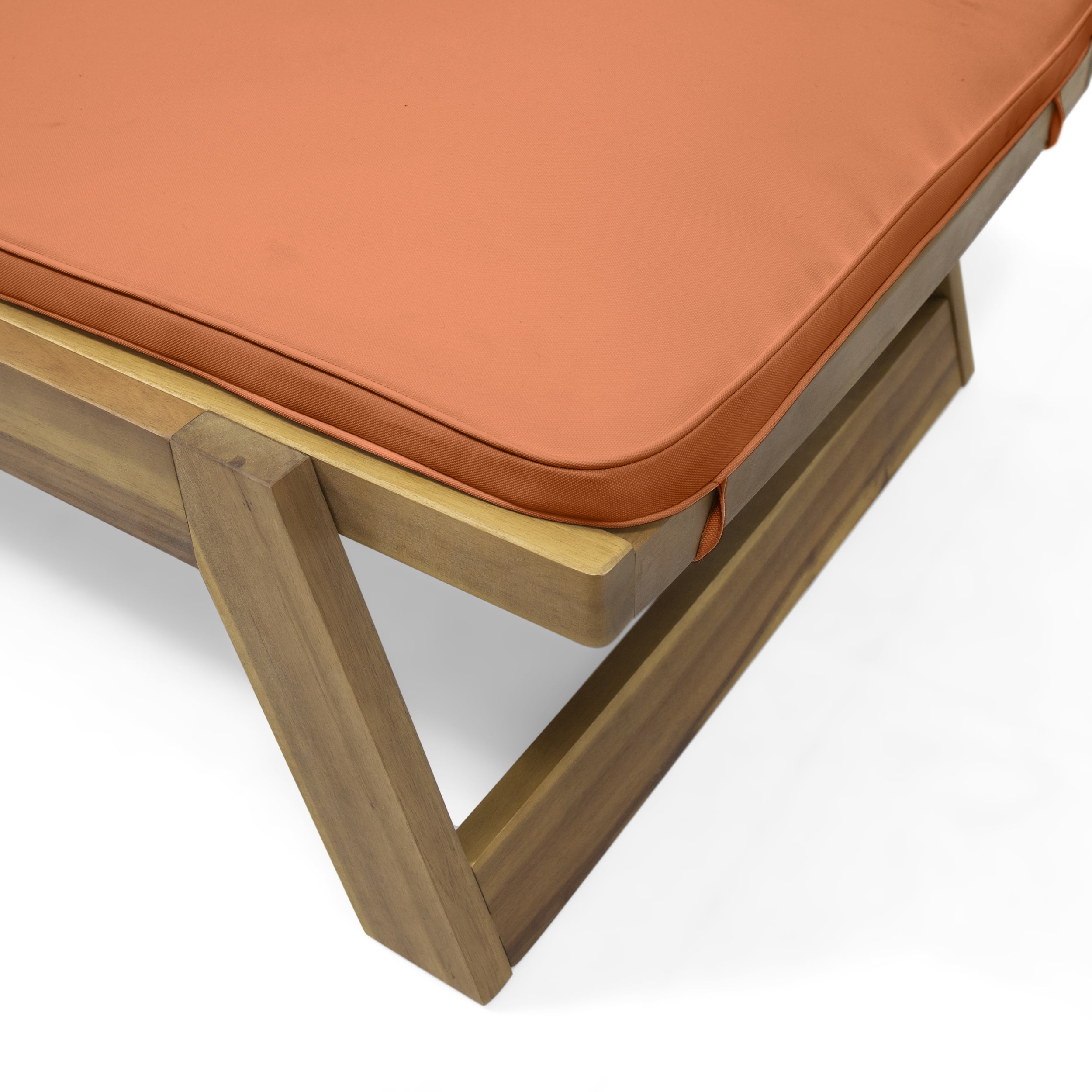 Cullen Outdoor Acacia Wood Chaise Lounge and Cushion Set, Teak and Rust Orange