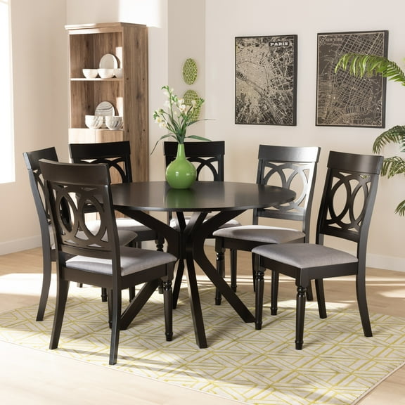 Baxton Studio Jessie Modern and Contemporary Grey Fabric Upholstered and Dark Brown Finished Wood 7-Piece Dining Set