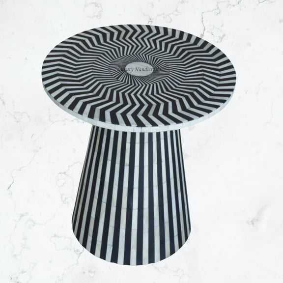 FUSION Bone Inlay Round Side Table Black Ready to Ship