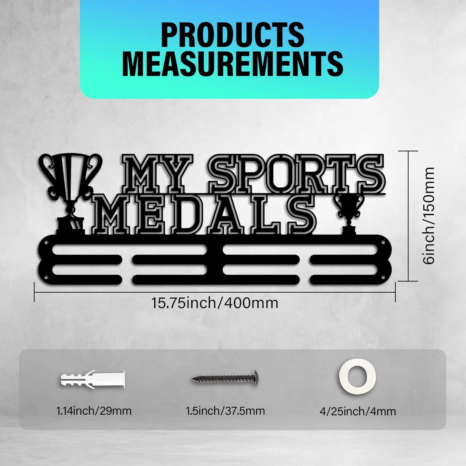 Medal Hanger Holder Trophy Medal Display Rack Hanger Awards Ribbon Cheer 2 Lines Sport Award Rack Wall Mount Iron Frame DIY