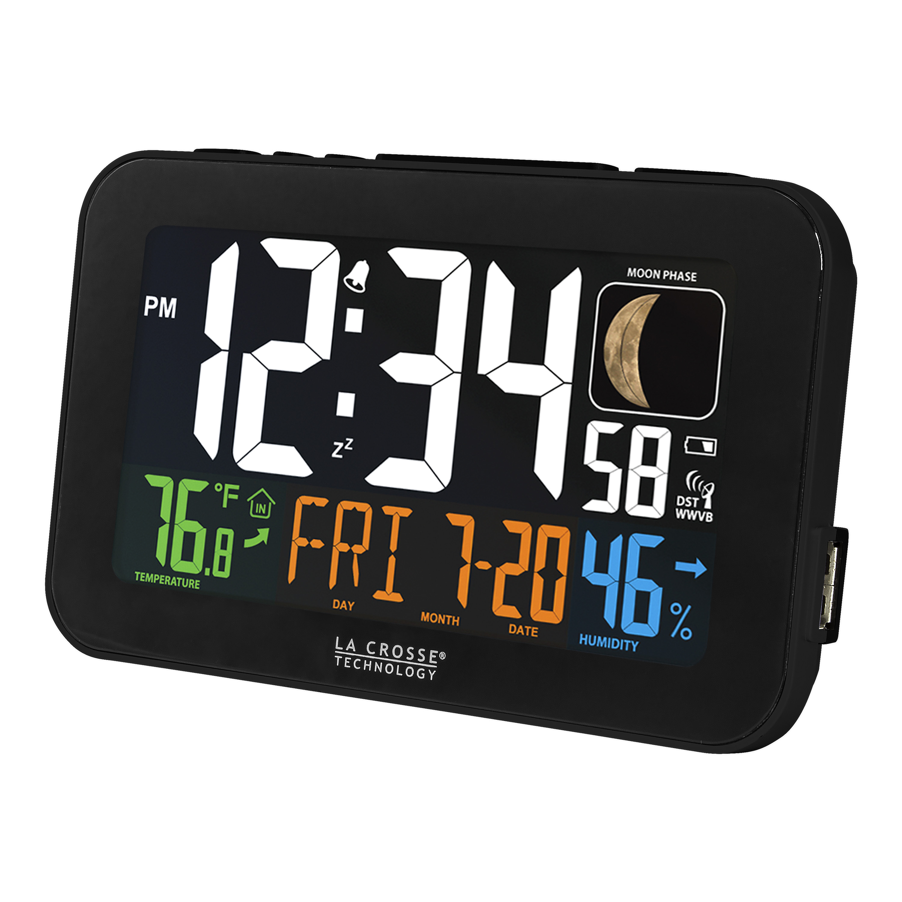 La Crosse Technology Color LED Alarm Clock with USB charging port, Black, 617-1485B
