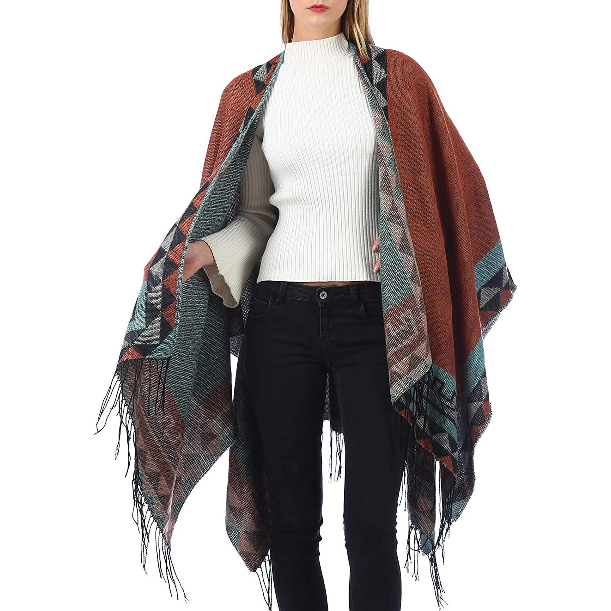 Women's Shawl Wrap Open Front Poncho Cape Winter Warm Blanket and Wraps for Women Orange-series | Walmart