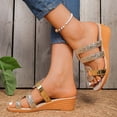 thumbnail image 6 of PiGOGI Women's Glitter Wedge Slides Linen Footbed Non-Slip Comfortable Beach Slippers Summer Gold 5.5, 6 of 9
