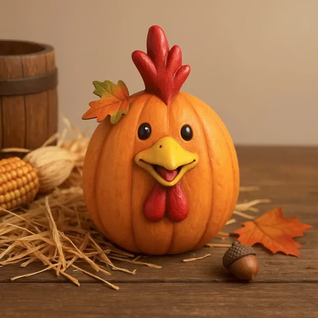Decoración Vintage de Calabaza de Granja: Estatua de Calabaza de Resina, Lindos Adornos para Porche, Jardín o Mesa. Animales de Granja y Base de Calabaza Pintados a Mano. Resina Resistente Al Agua. I