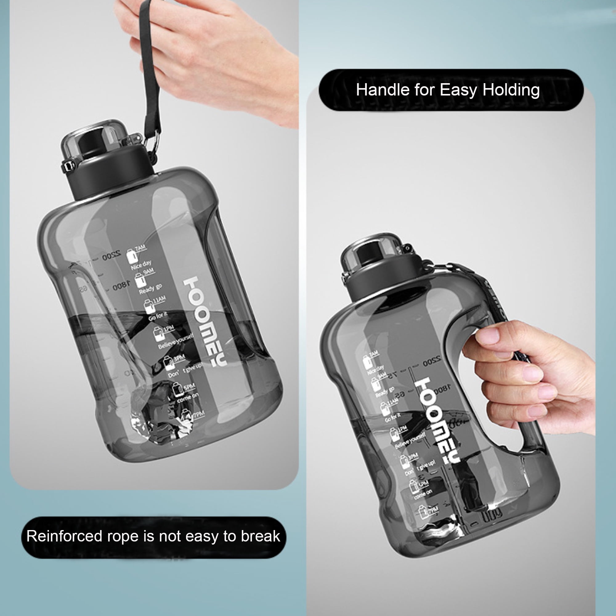 WEHUSE 50 oz Water Bottle with Time Marker - Straw & Chug Lid - BPA Free Gym Water Bottle with Straw - Big Gallon Jug