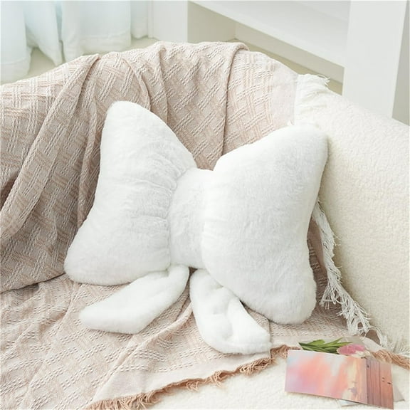 Topboutique Bow Pillow,Bowknot Throw Pillows,Soft Decorative Pillows,Bow Shaped Plush Pillow,Bow Pillow Plush Cushion for Bedroom Sofa Couch Car Headrest Home Decor,White