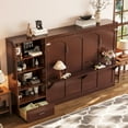 thumbnail image 2 of Queen Size Murphy Bed with Adjustable Storage Shelf, Wall Bed Frame With 1 Drawer, Multifunctional Foldable Platform Bed for Small Space, Bedroom, Guest Room, Walnut, 2 of 9
