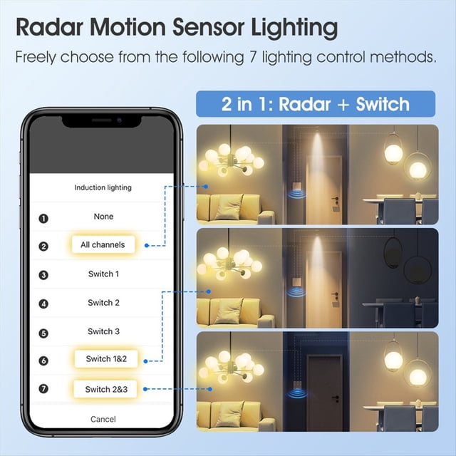 Tuya ZigBee 3.0 Smart Light Switch with 6M Radar Human Motion Detection Alarm Sensor No/Need Neutral Wire Switch Black
