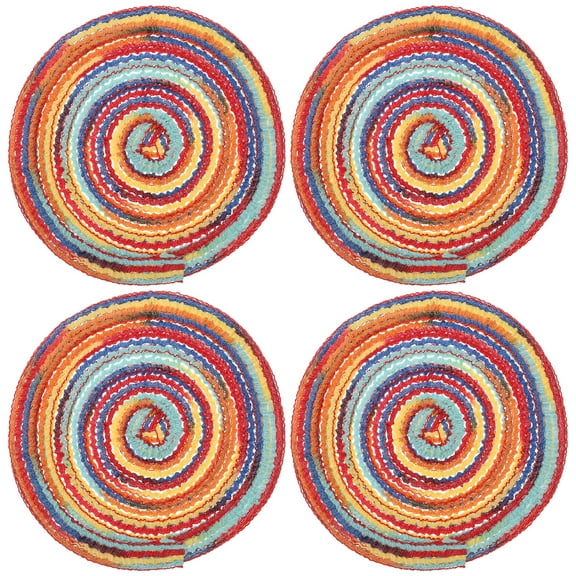 OFFIGAM Bohemian Red Cotton Round Table Mats Set of 4 Placemats for Dining Table