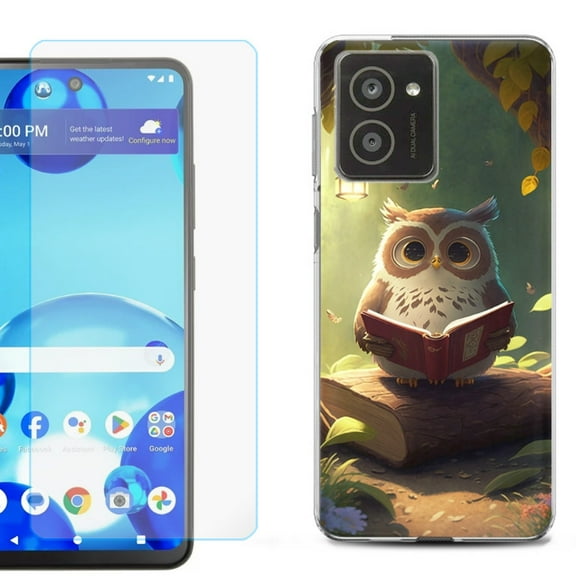 For HMD Vibe Shockproof Phone Case Cover with Tempered Glass Screen Protector, by OneToughShield - Owl Reading